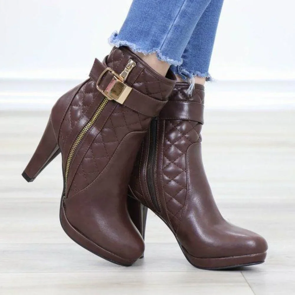 Platform High Heel Ankle Boots light Fur inside - Picture 3 of 13